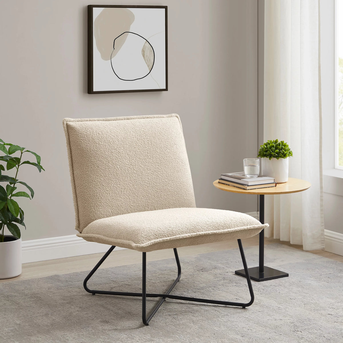 Beige Sherpa Accent Chair with Black Metal Legs K9135