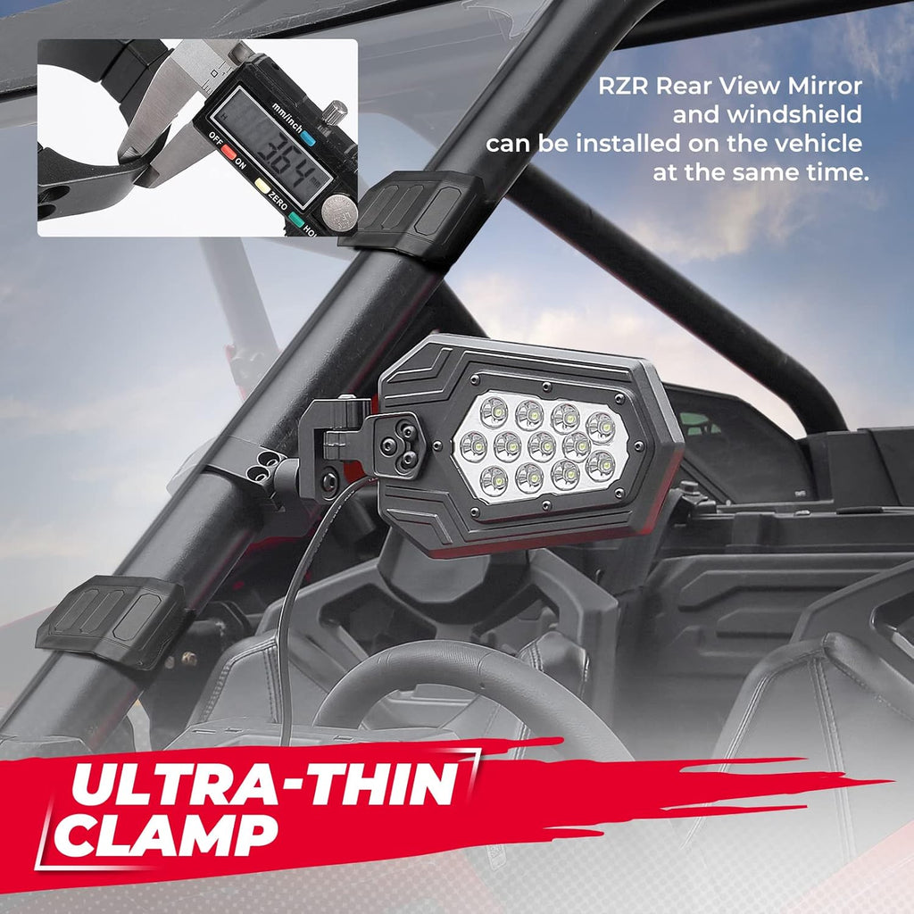UTV Side Rear View Mirrors Aluminium for Roll Bar Cage with Windshield D41880