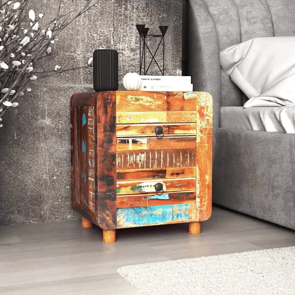 Solid Reclaimed Wood Bedside Cabinet 2 Drawer Nightstand M825102