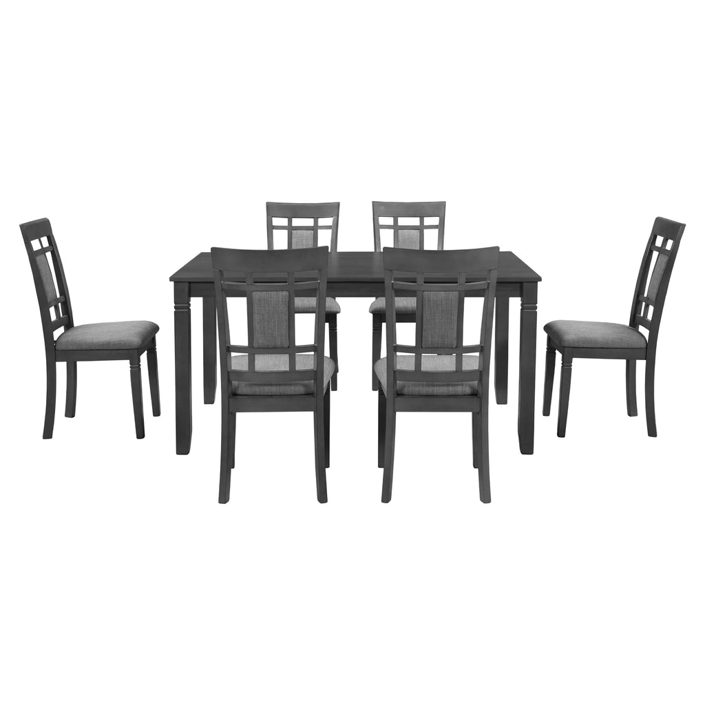 7 Pcs Dining Table and Chair Set with 6 Upholstered Chairs T61566