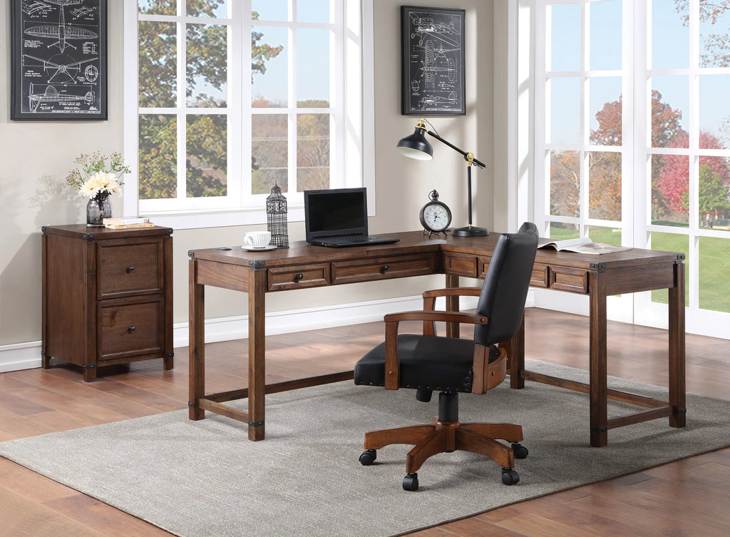 L-Shape Desk in Brushed Walnut Finish Y511
