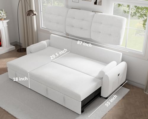 Dark Grey Linen Sectional Sleeper Sofa with Storage Chaise V348111