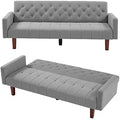Blue Tufted Linen Futon Sofa Bed Twin Size with Solid Wood Legs S6322