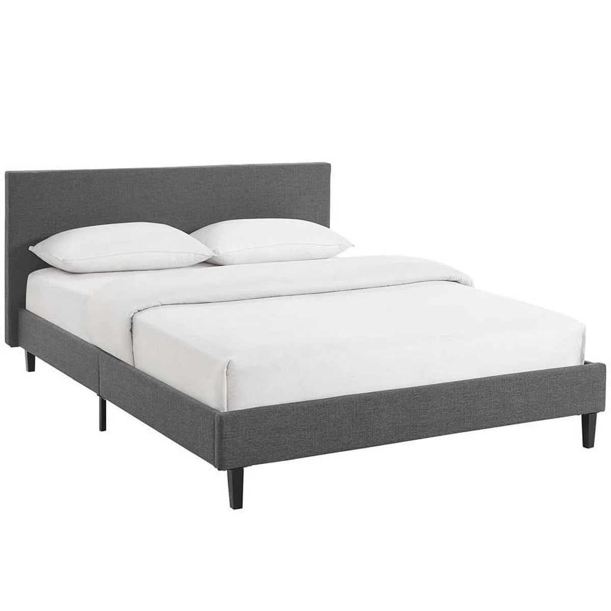 Light Gray Queen Upholstered Platform Bed with Wood Slat Support T65292
