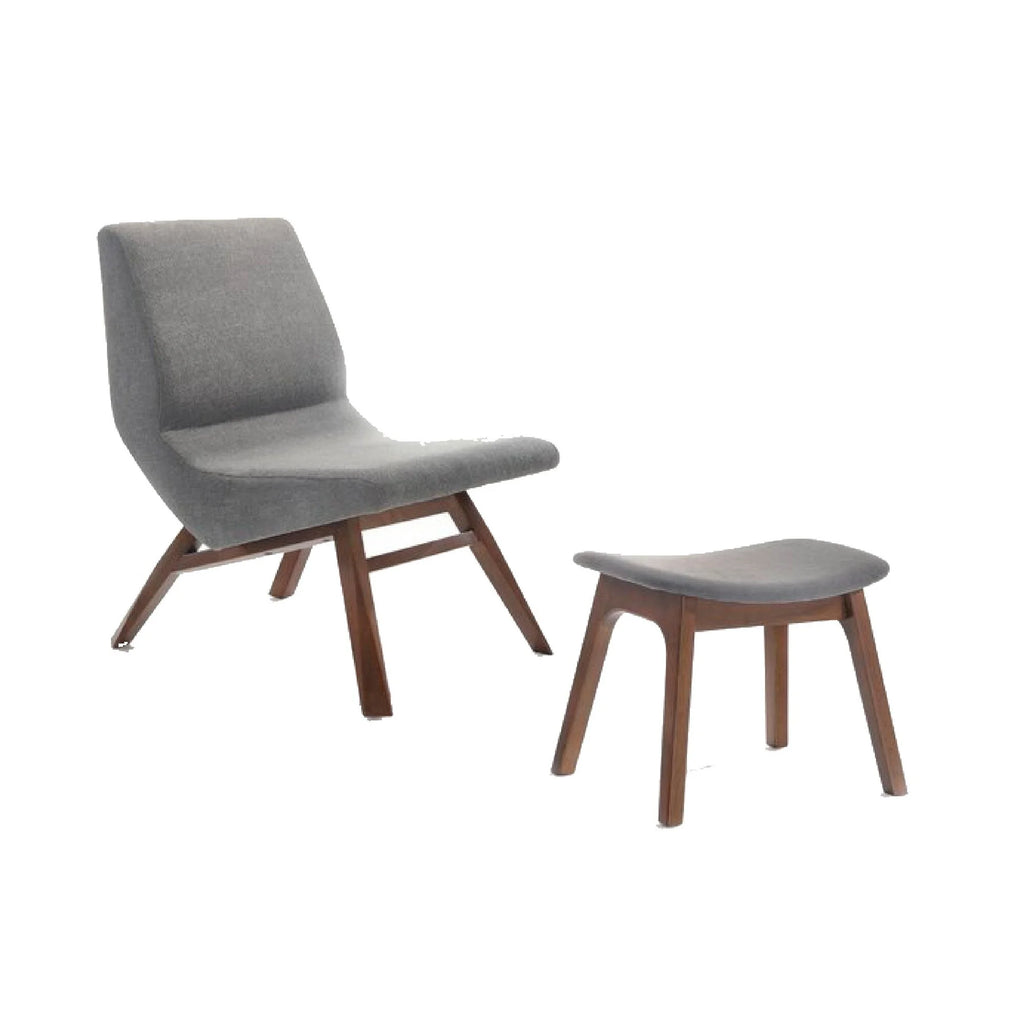 Walnut Gray Wood Side Chair with Ottoman W45150