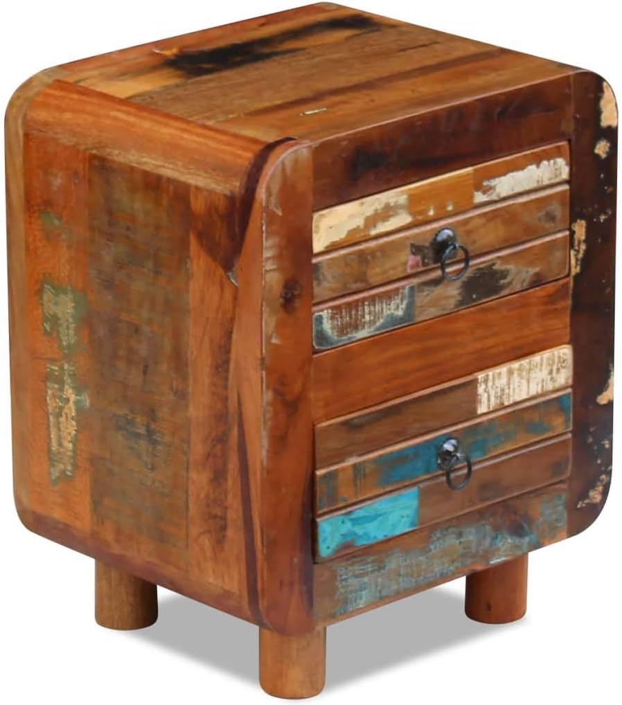 Solid Reclaimed Wood Bedside Cabinet 2 Drawer Nightstand M825102