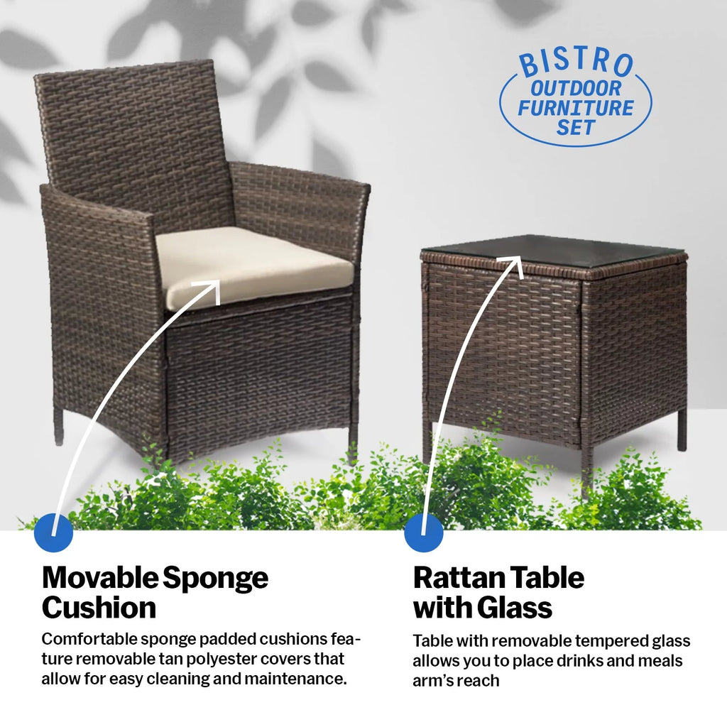 3 Piece Patio Rattan Furniture Set Beige C113