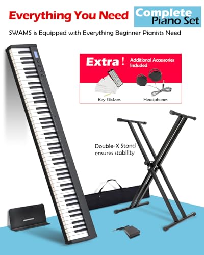 88 Keys Semi-weighted Digital Piano Set with Stand, Carrying Case, Sustain Pedal, Headphones N5946