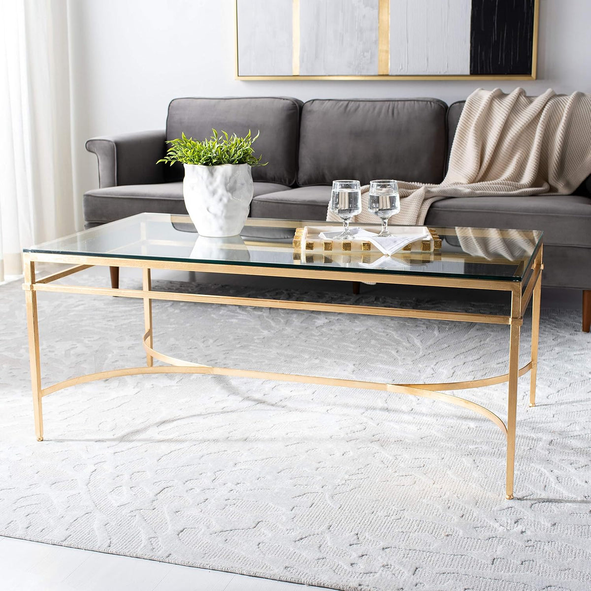Antique Silver Glass Cocktail Table G349834