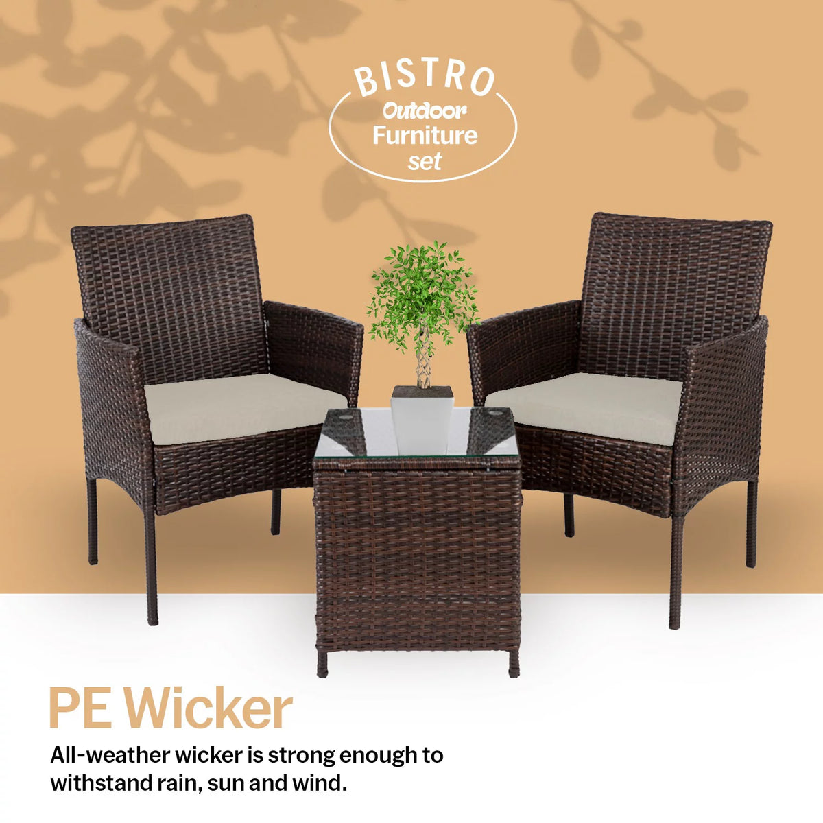 3 Piece Patio Rattan Furniture Set Beige C113