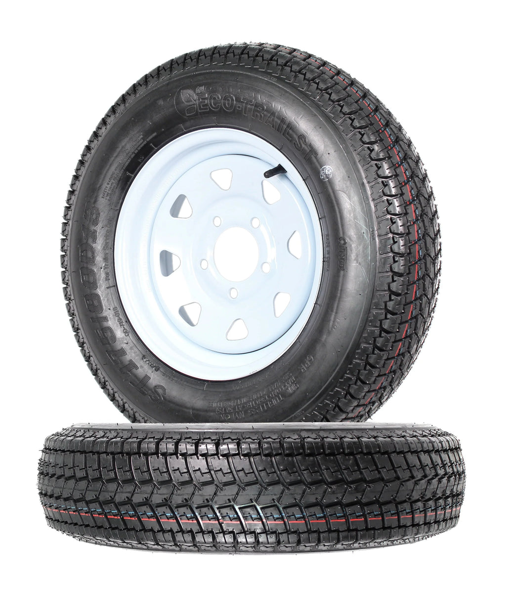 2-Pk Trailer Tires Rims ST175/80D13 5 Lug White Spoke Wheel J892