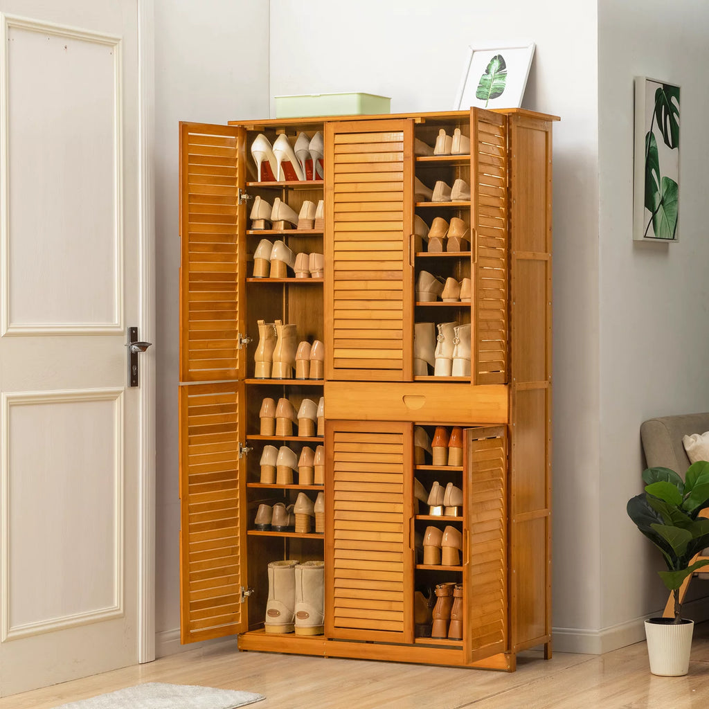 Bamboo 10 Tiers 1 Drawer Shoes Cabinet with Shutter Doors B1182