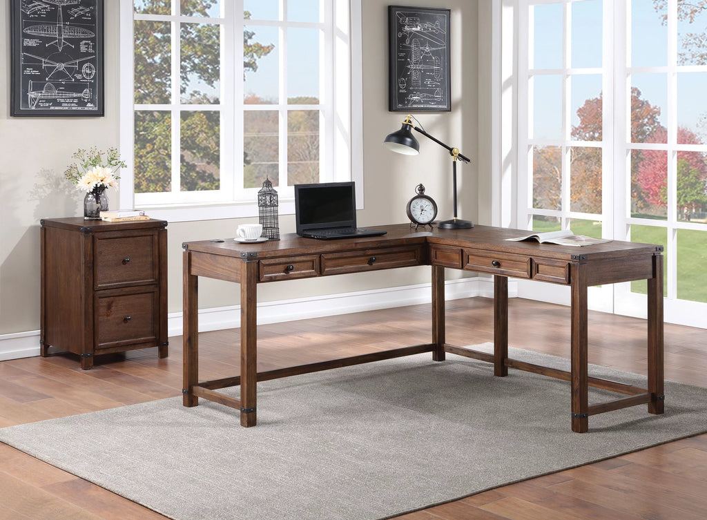 L-Shape Desk in Brushed Walnut Finish Y511