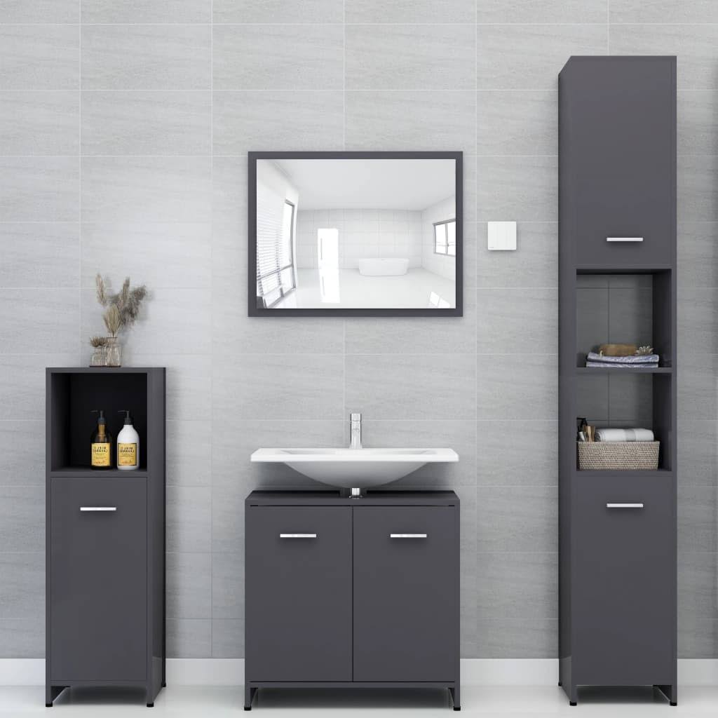 Bathroom Cabinet High Gloss Gray Chipboard R1940