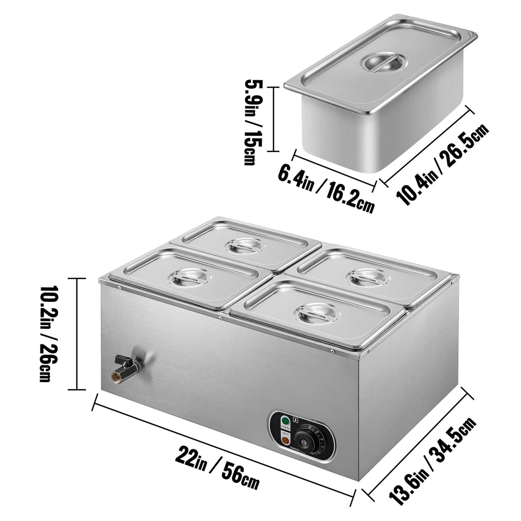 110V 4-Pan Stainless Steel Commercial Food Warmer 24 Qt U568