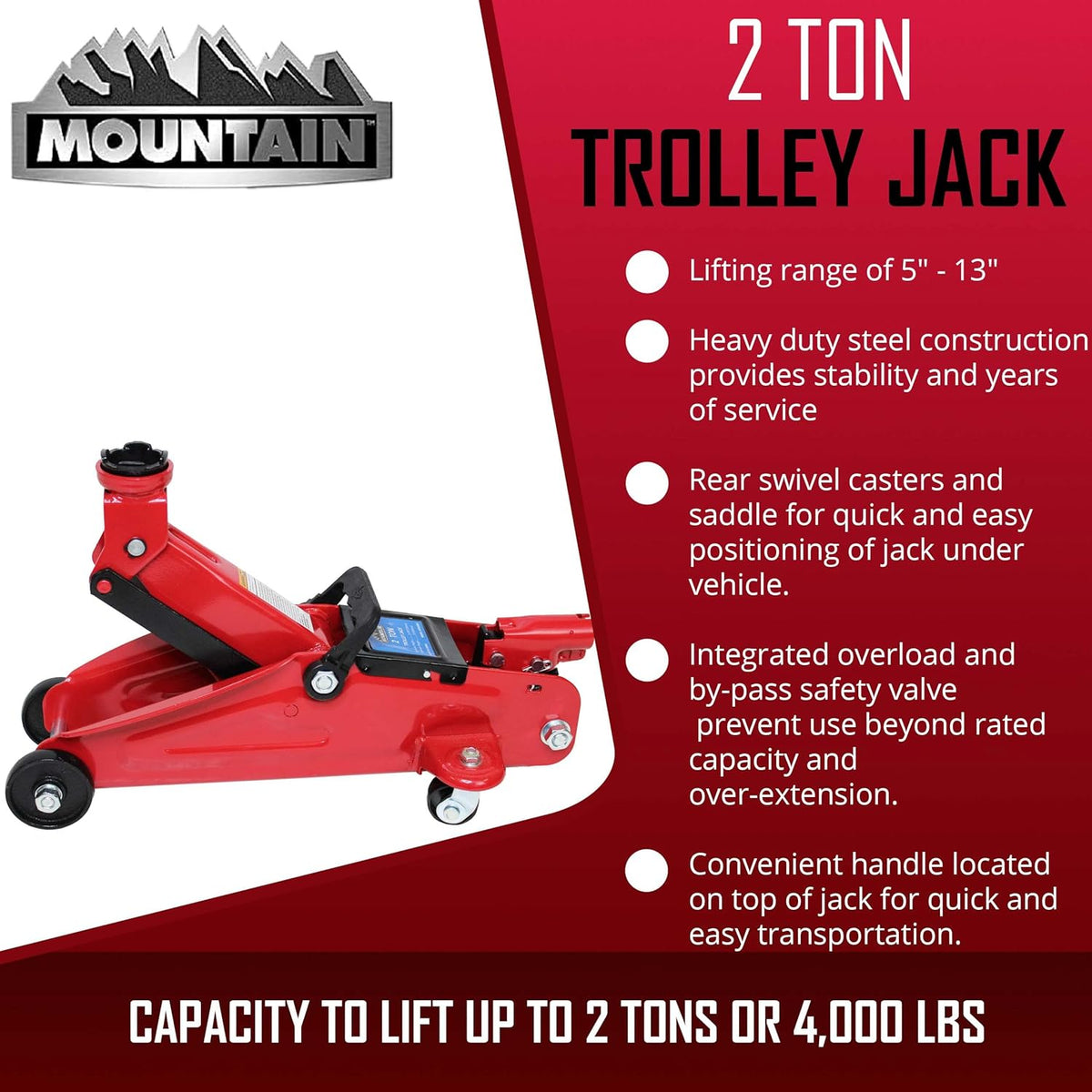 2 Ton Trolley Jack, 4,000 LB Capacity, Heavy Duty Steel, Pack of 2 K822