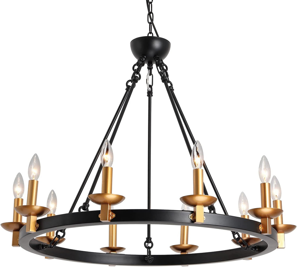 Black 6-Lights Round Wagon Wheel Chandelier L474771