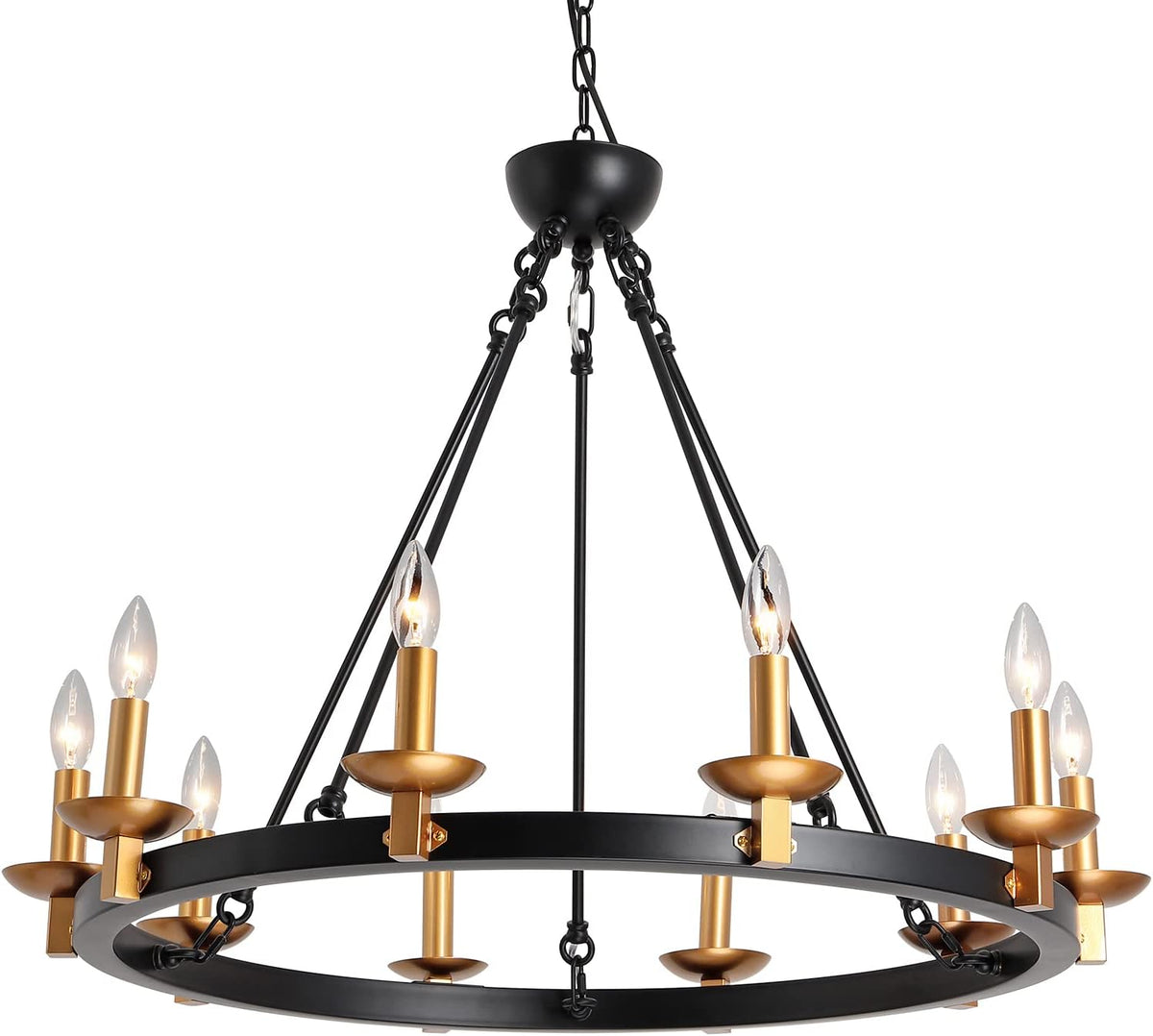 Black 6-Lights Round Wagon Wheel Chandelier L474771
