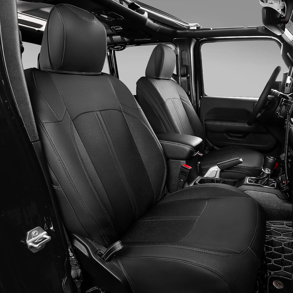 Black+Red PU Leather Seat Covers for Jeep Wrangler JK 4 Door, Pack of 2 H8354