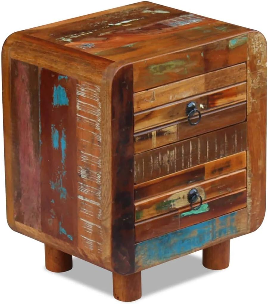 Solid Reclaimed Wood Bedside Cabinet 2 Drawer Nightstand M825102
