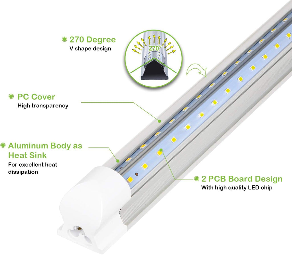 8FT LED Shop Light, 10000LM, 80W, 5000K Daylight, 10 Pack T6759