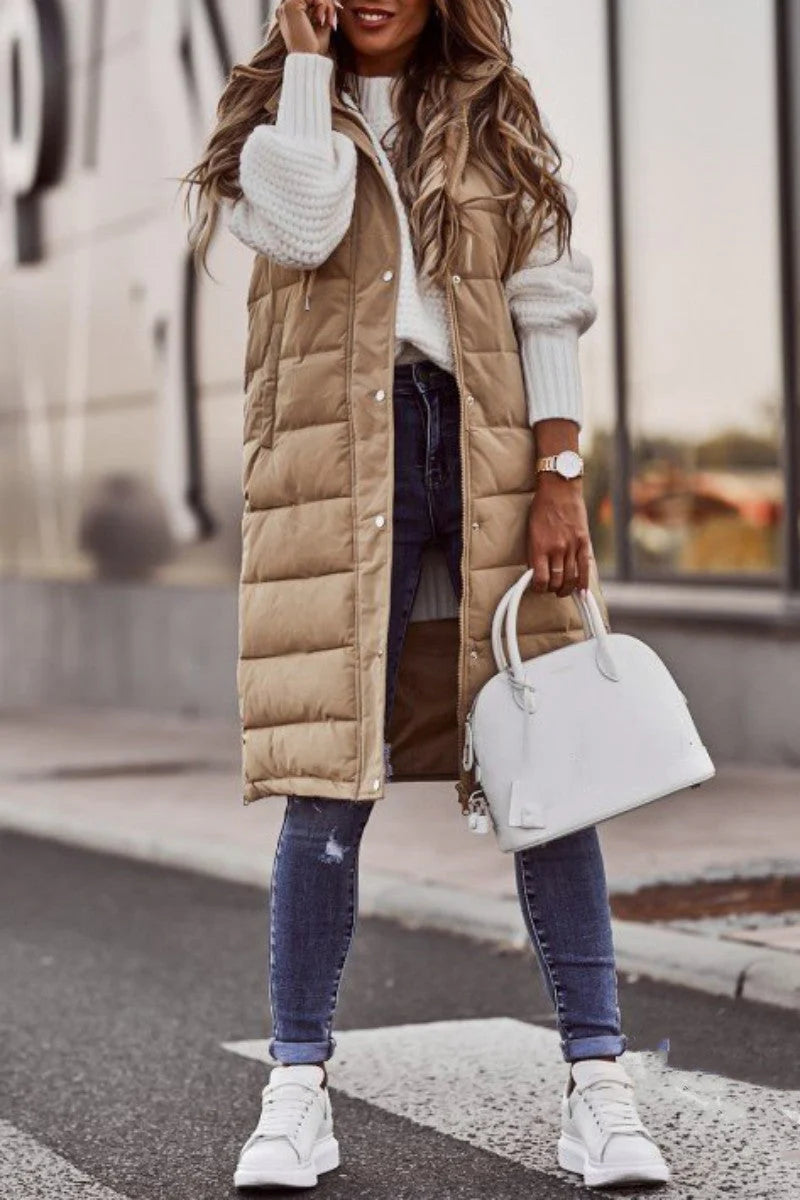 Solid Patchwork Hooded Collar Outerwear W755