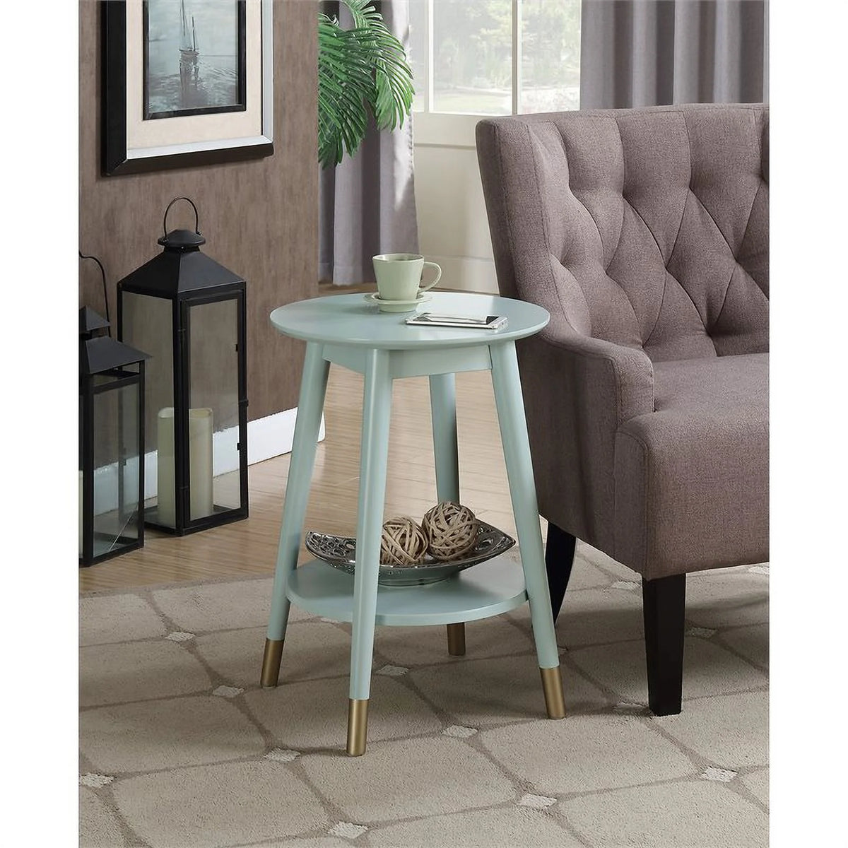 Mid-Century Round Wood End Table with Shelf G9661