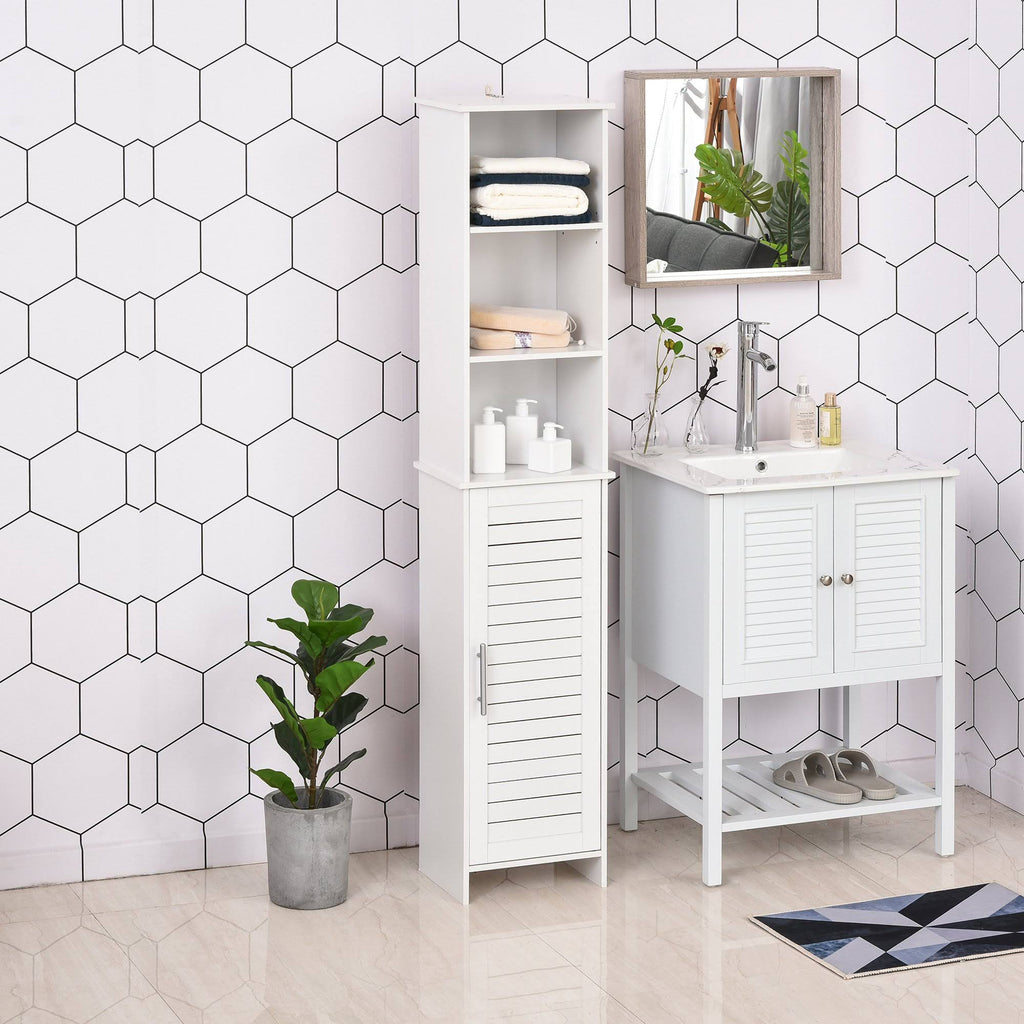 White Tall Storage Cabinet with Door and Open Shelves V879381