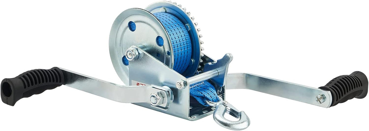 1500lbs Double Handle Hand Winch with 26ft Blue Strap, Pack of 2 X4335