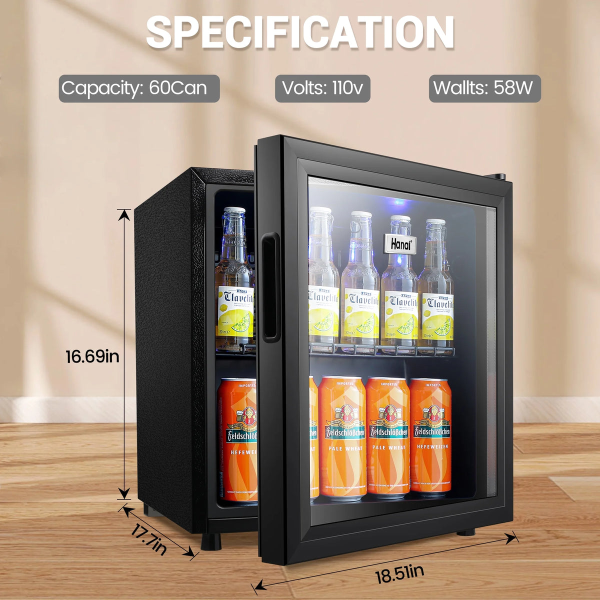 62-Can Beverage Refrigerator & Cooler with Glass Door N794