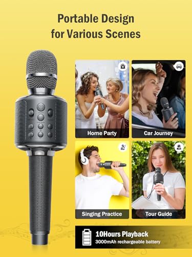 Wireless Bluetooth Karaoke Microphone with Built-in Speaker, Reverb, Duet Mode, Gray O852