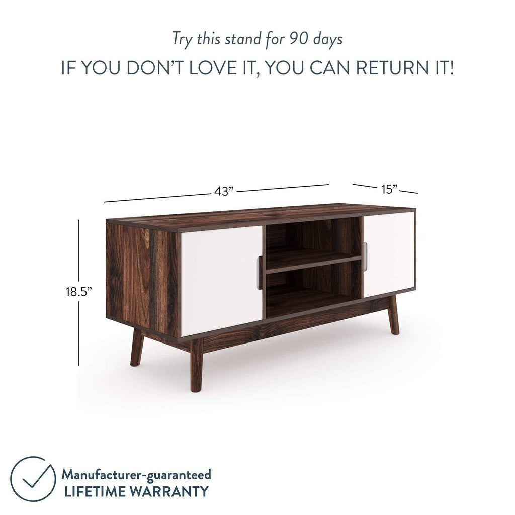 Brown Scandinavian TV Stand with White Cabinet Doors Y546