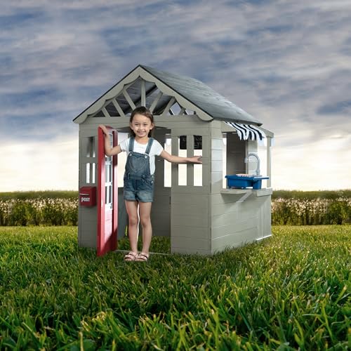 Wooden Cedar Playhouse with Play Sink and Picnic Table V553348
