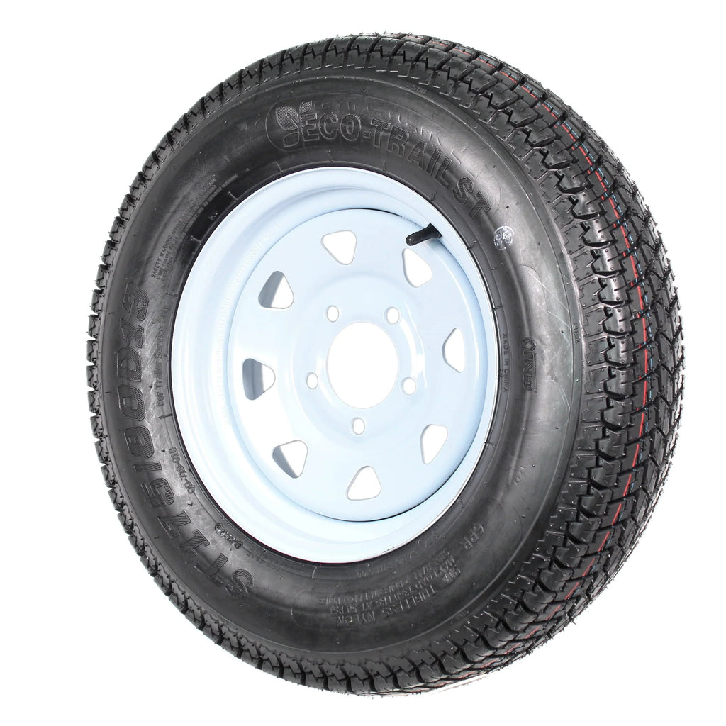 2-Pk Trailer Tires Rims ST175/80D13 5 Lug White Spoke Wheel J892