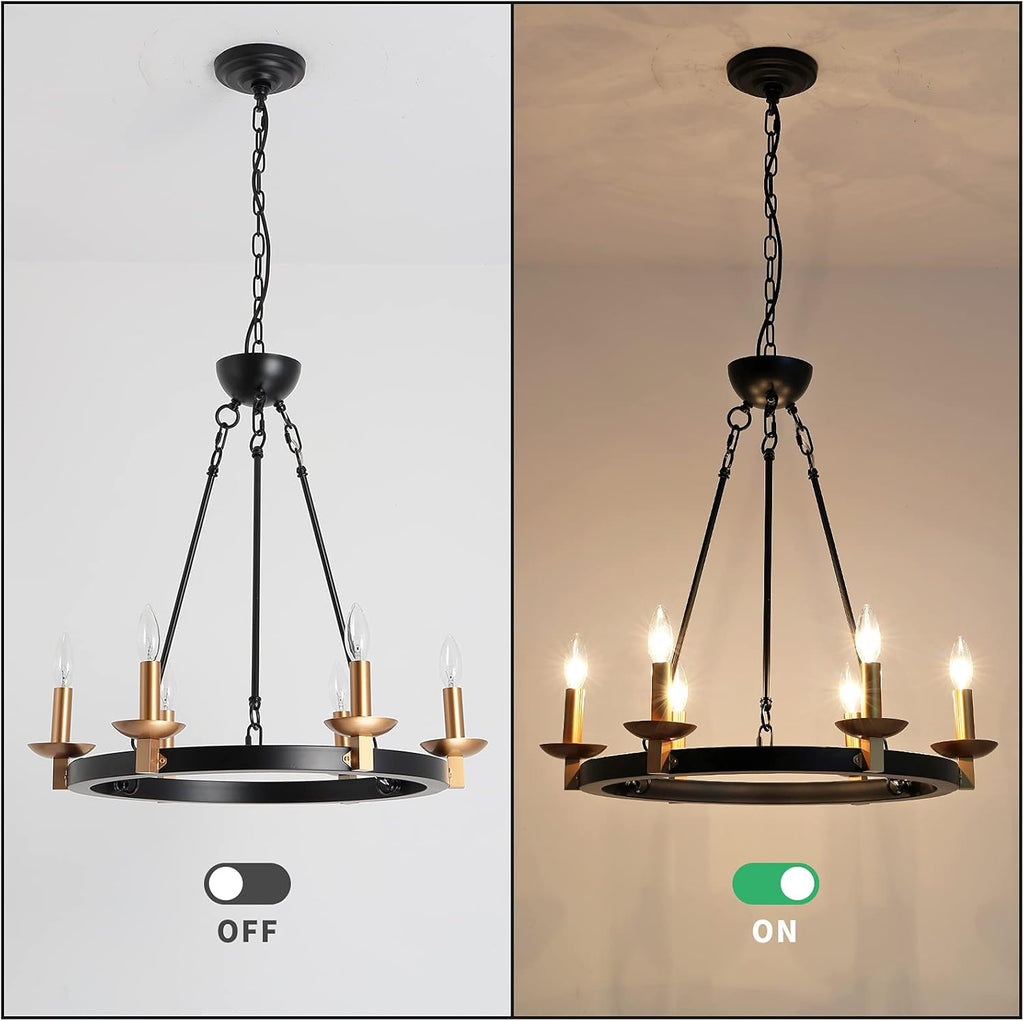 Black 6-Lights Round Wagon Wheel Chandelier L474771