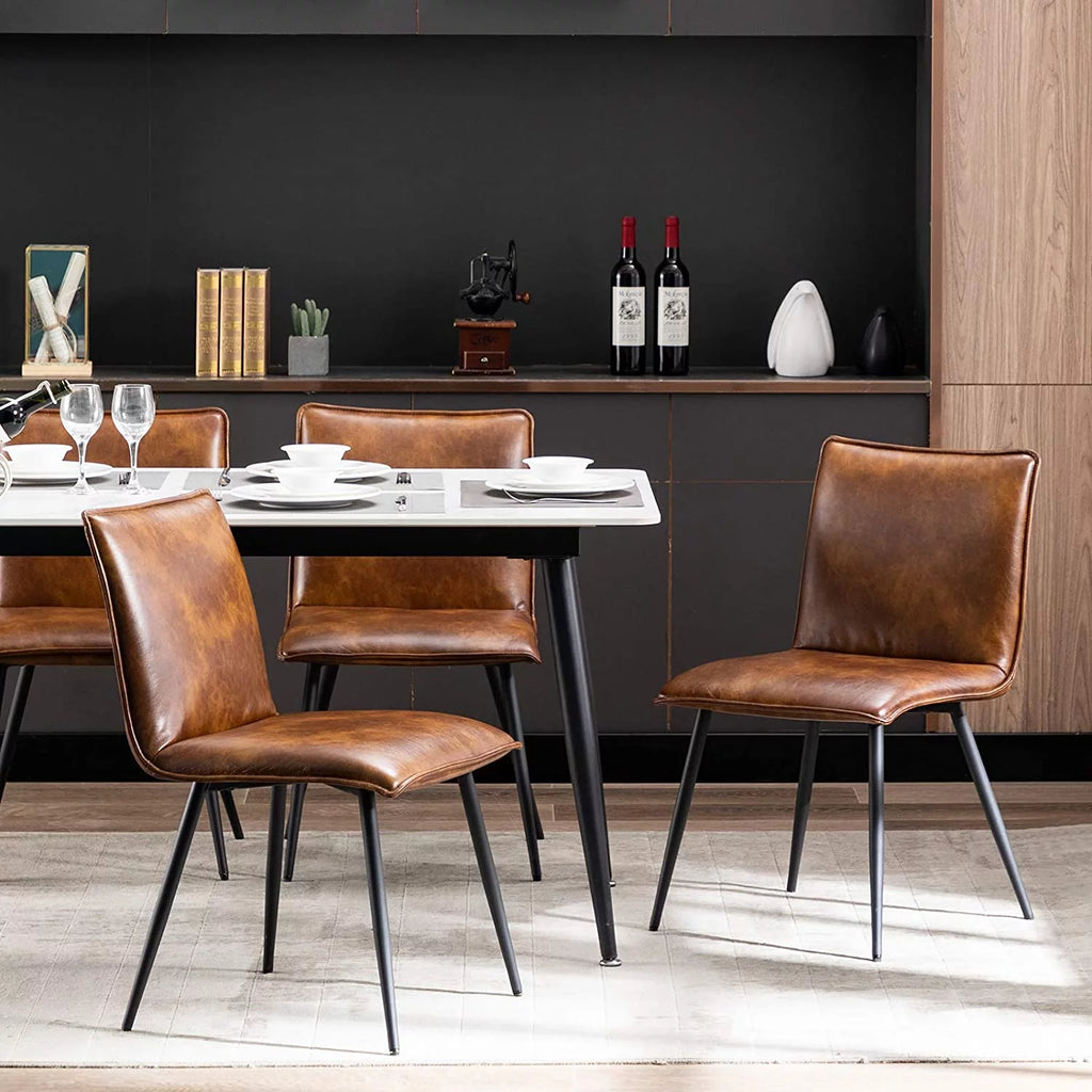 Faux Leather Dining Chairs Set of 4 with Black Metal Legs I9733