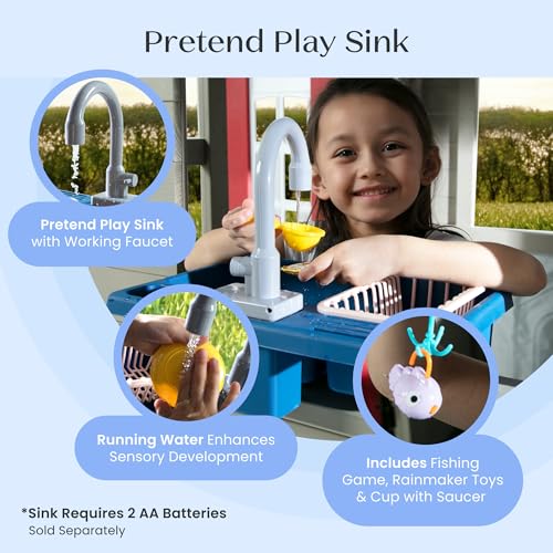 Wooden Cedar Playhouse with Play Sink and Picnic Table V553348