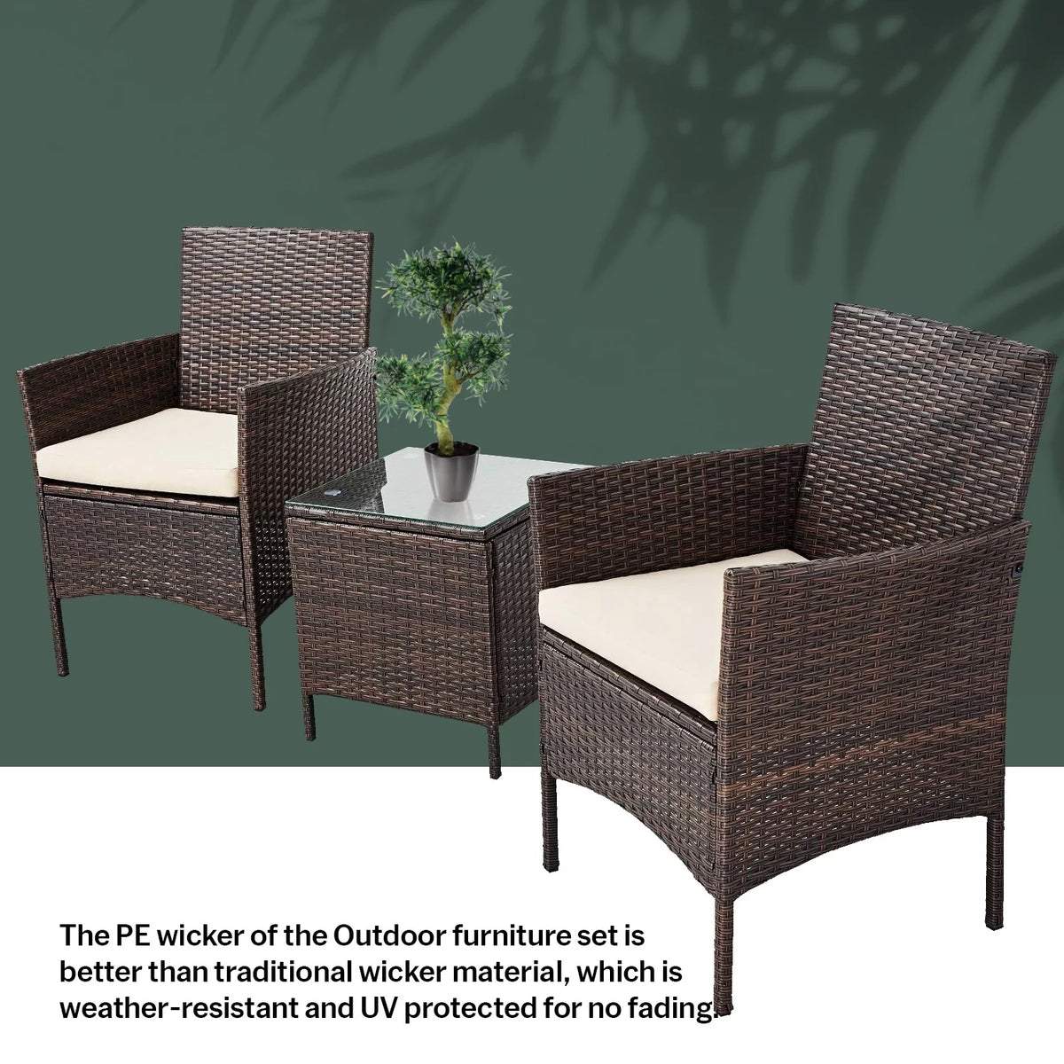 3 Piece Patio Rattan Furniture Set Beige C113