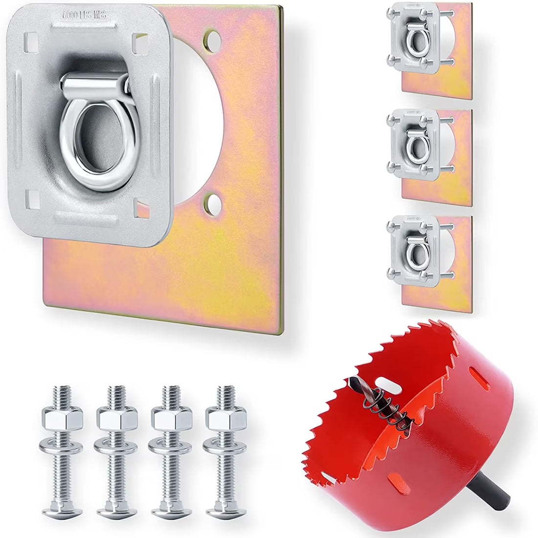 4 Pack Recessed D-Ring Tie Down Anchor with Hole Saw Drill M1667