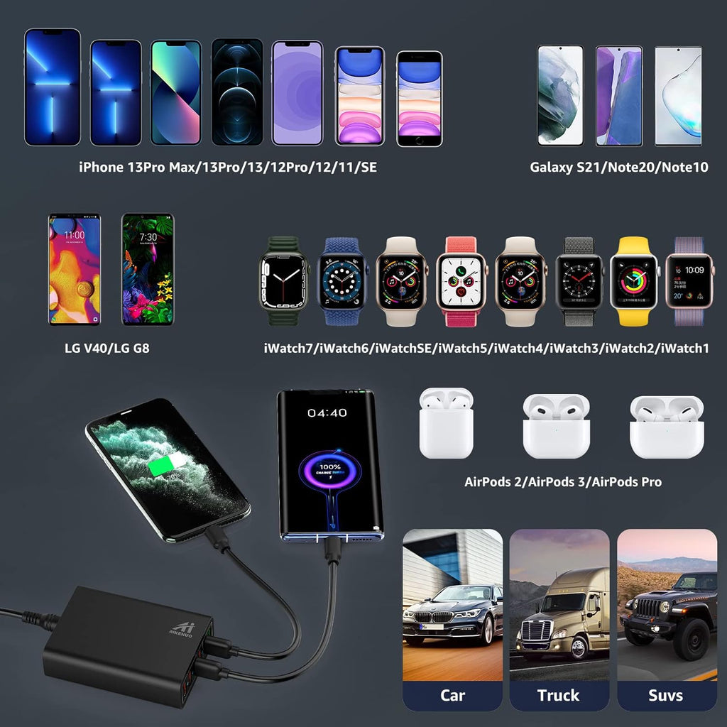 96W 6 Port QC3.0 USB Car Charger Adapter, Pack of 2 U4405